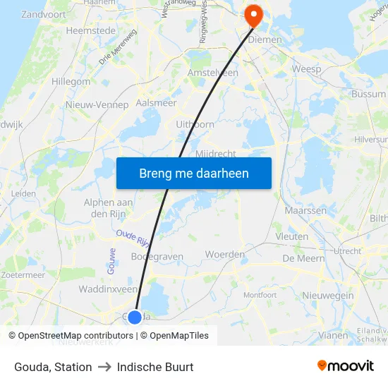 Gouda, Station to Indische Buurt map