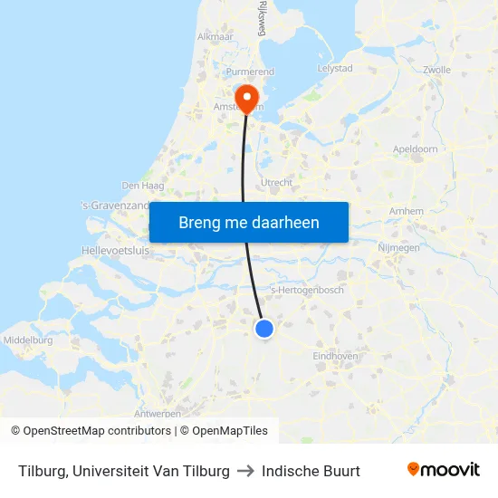 Tilburg, Universiteit Van Tilburg to Indische Buurt map