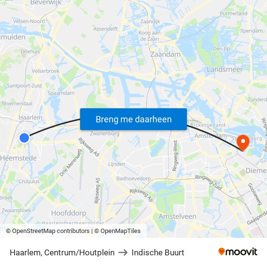 Haarlem, Centrum/Houtplein to Indische Buurt map