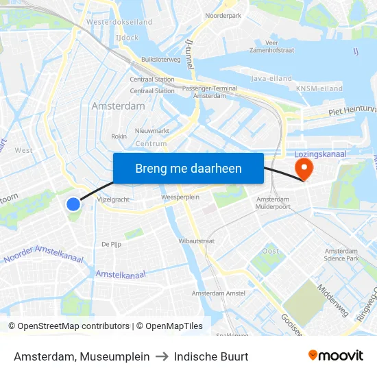 Amsterdam, Museumplein to Indische Buurt map