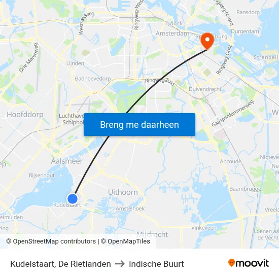 Kudelstaart, De Rietlanden to Indische Buurt map