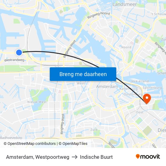 Amsterdam, Westpoortweg to Indische Buurt map