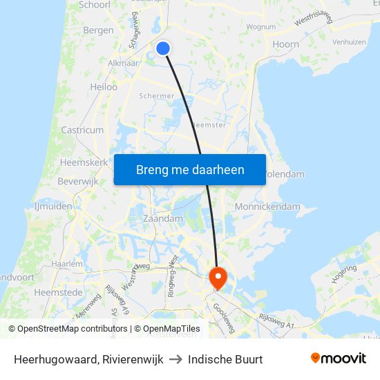 Heerhugowaard, Rivierenwijk to Indische Buurt map