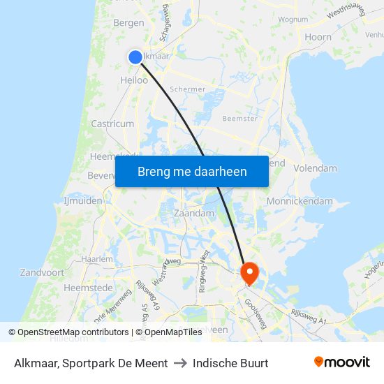 Alkmaar, Sportpark De Meent to Indische Buurt map