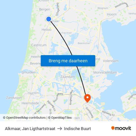 Alkmaar, Jan Ligthartstraat to Indische Buurt map