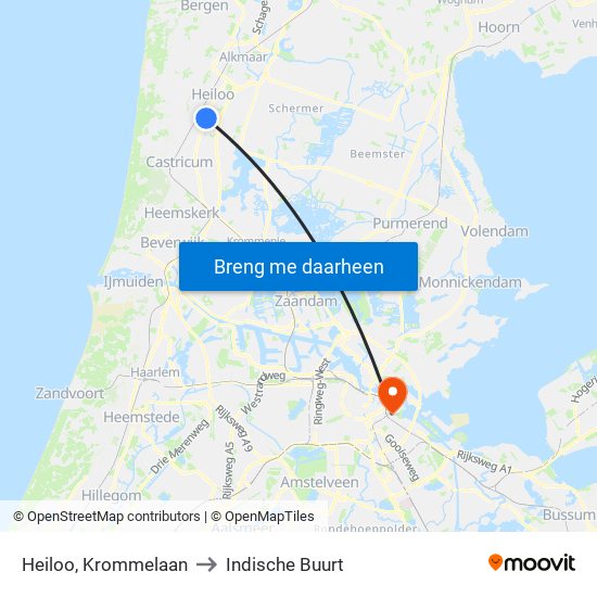 Heiloo, Krommelaan to Indische Buurt map