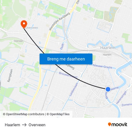 Haarlem to Overveen map