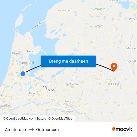 Amsterdam to Ootmarsum map