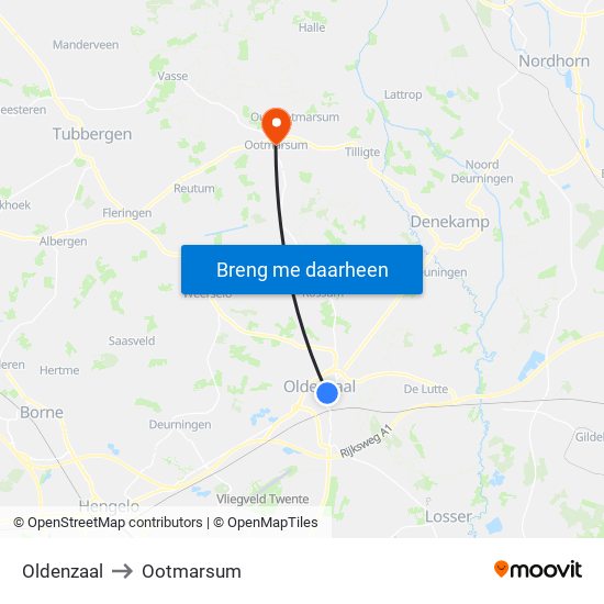 Oldenzaal to Ootmarsum map