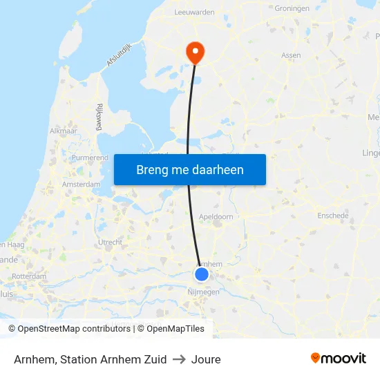Arnhem, Station Arnhem Zuid to Joure map