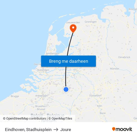 Eindhoven, Stadhuisplein to Joure map