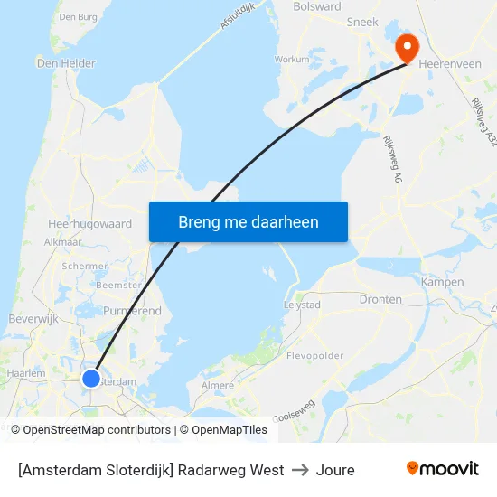 [Amsterdam Sloterdijk] Radarweg West to Joure map