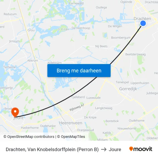 Drachten, Van Knobelsdorffplein (Perron B) to Joure map