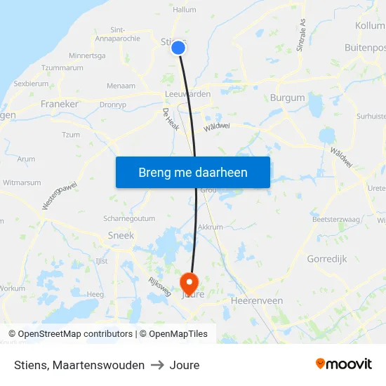 Stiens, Maartenswouden to Joure map