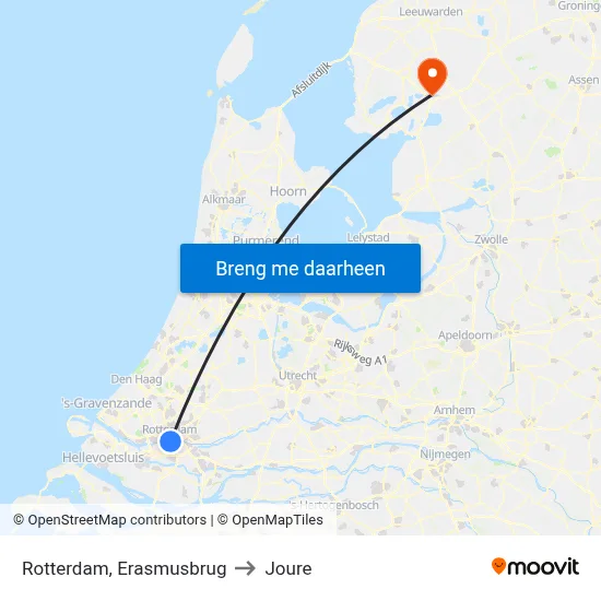 Rotterdam, Erasmusbrug to Joure map