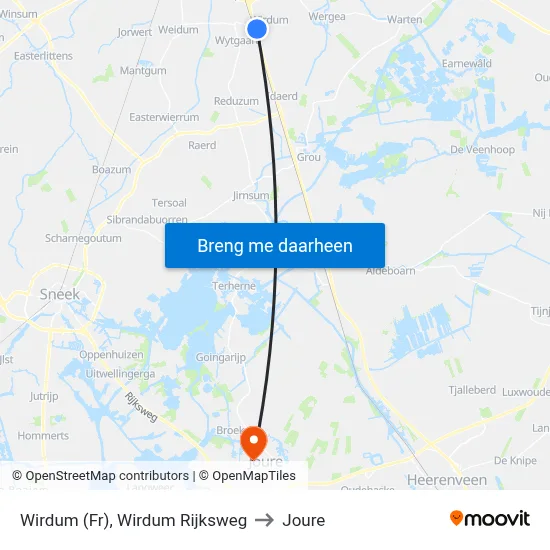 Wirdum (Fr), Wirdum Rijksweg to Joure map
