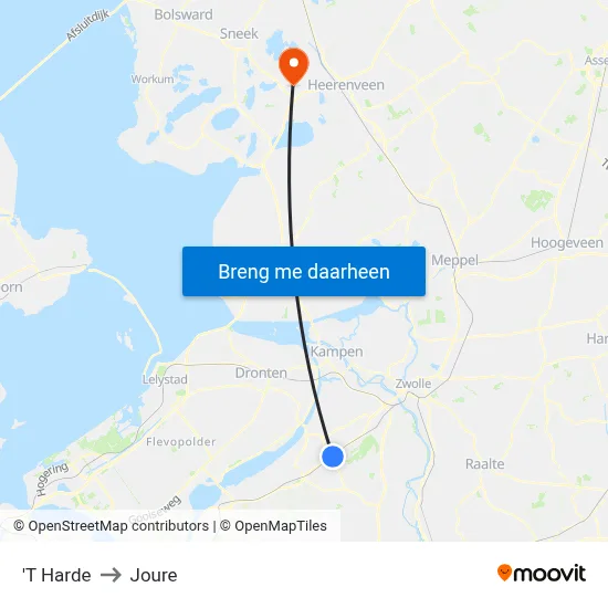 'T Harde to Joure map