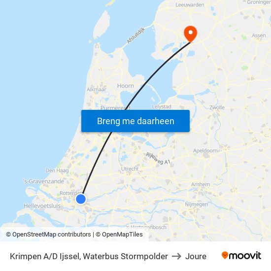 Krimpen A/D Ijssel, Waterbus Stormpolder to Joure map