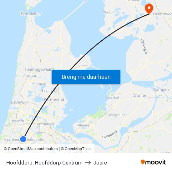 Hoofddorp, Hoofddorp Centrum to Joure map