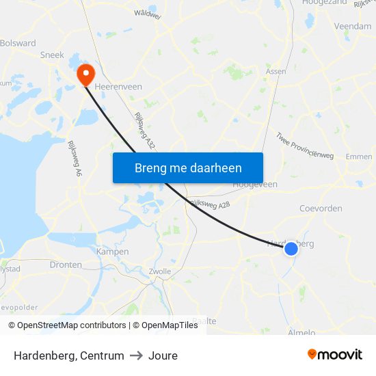 Hardenberg, Centrum to Joure map