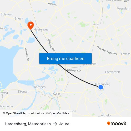 Hardenberg, Meteoorlaan to Joure map