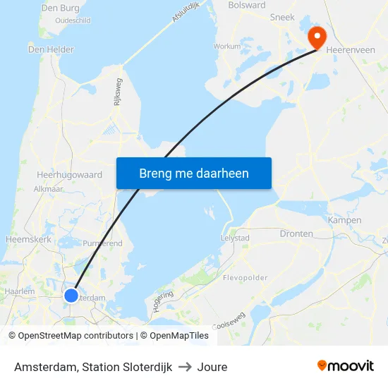 Amsterdam, Station Sloterdijk to Joure map