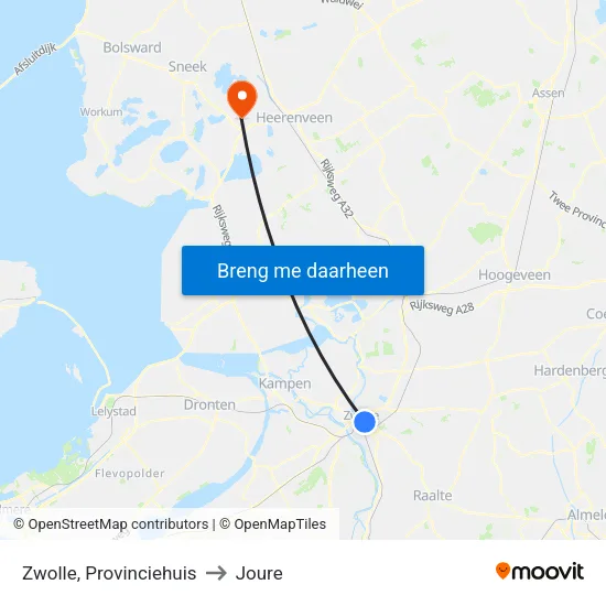 Zwolle, Provinciehuis to Joure map