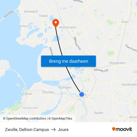 Zwolle, Deltion Campus to Joure map