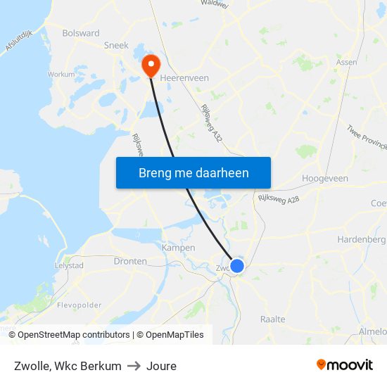 Zwolle, Wkc Berkum to Joure map