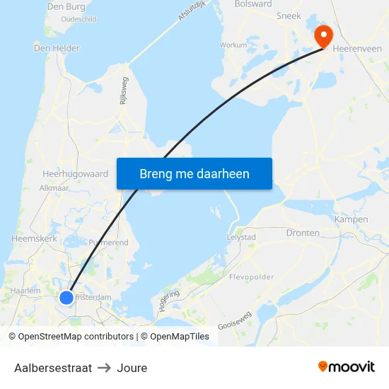 Aalbersestraat to Joure map