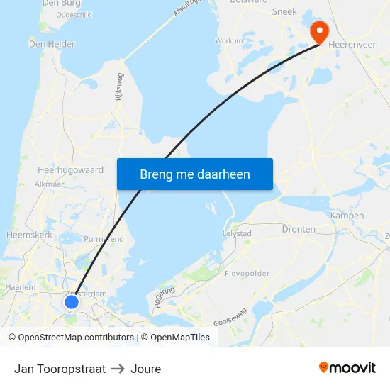 Jan Tooropstraat to Joure map