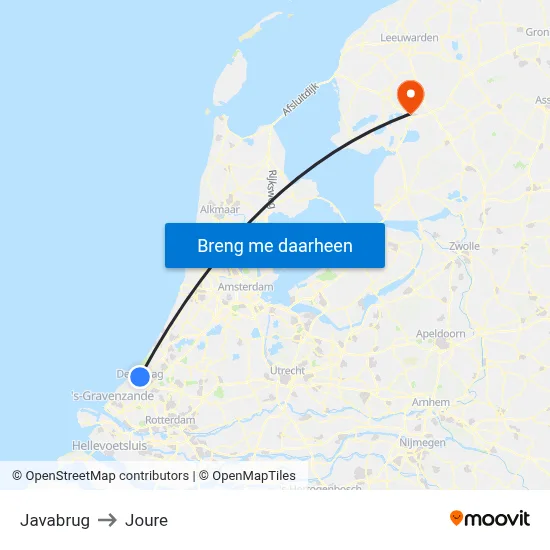 Javabrug to Joure map