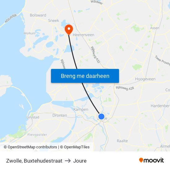 Zwolle, Buxtehudestraat to Joure map