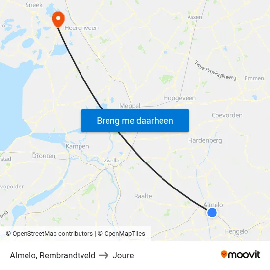 Almelo, Rembrandtveld to Joure map