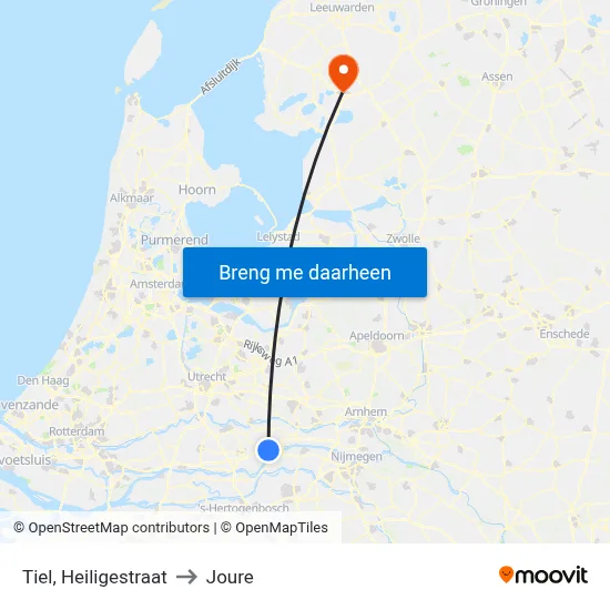 Tiel, Heiligestraat to Joure map