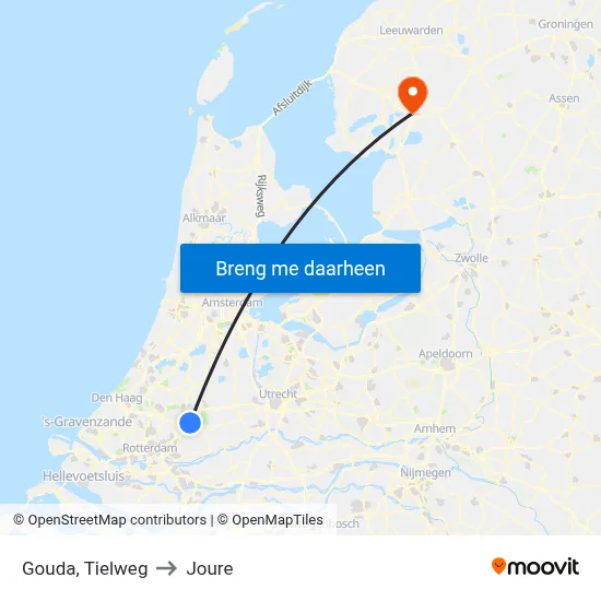 Gouda, Tielweg to Joure map
