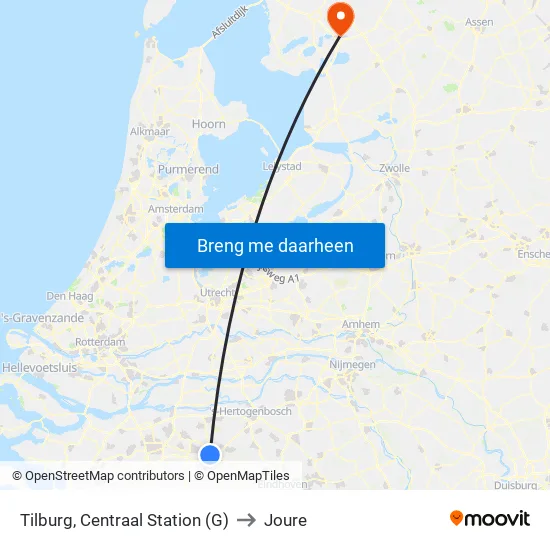 Tilburg, Centraal Station (G) to Joure map