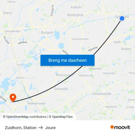 Zuidhorn, Station to Joure map