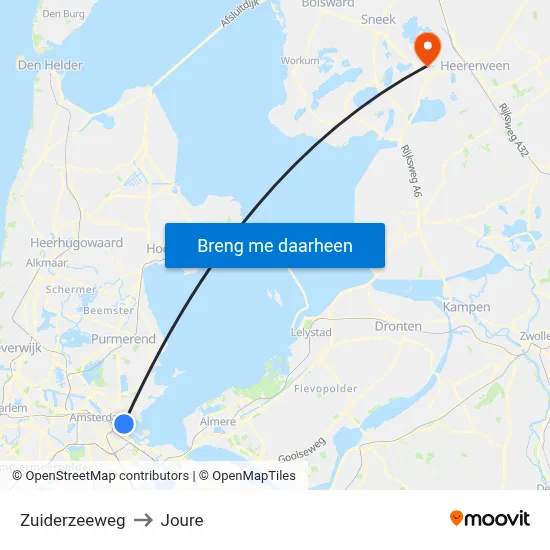 Zuiderzeeweg to Joure map