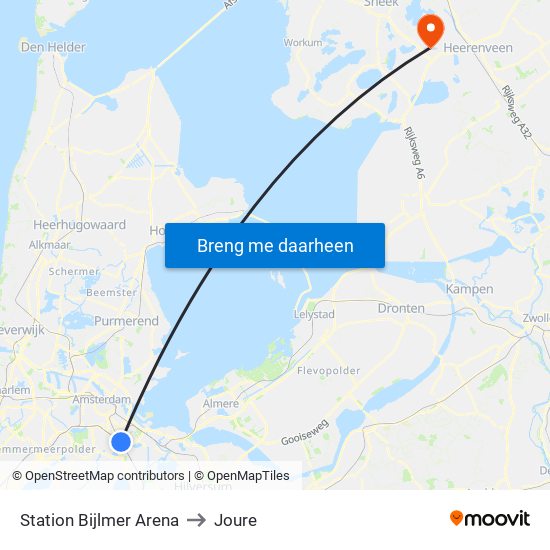 Station Bijlmer Arena to Joure map