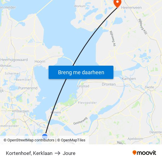 Kortenhoef, Kerklaan to Joure map