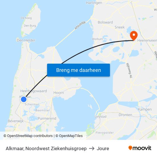 Alkmaar, Noordwest Ziekenhuisgroep to Joure map