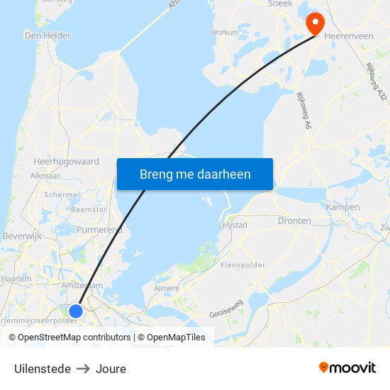 Uilenstede to Joure map