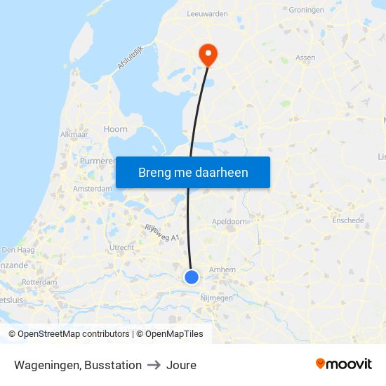 Wageningen, Busstation to Joure map