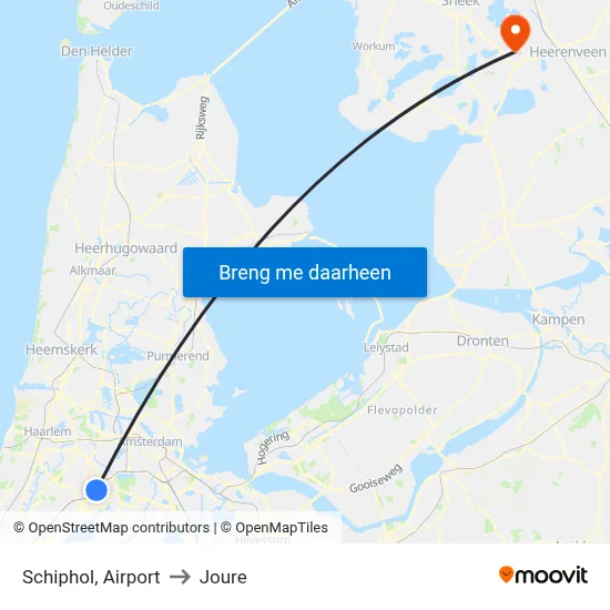 Schiphol, Airport to Joure map