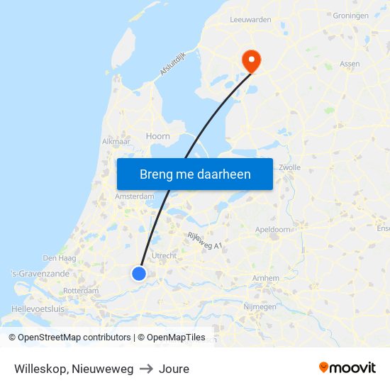 Willeskop, Nieuweweg to Joure map