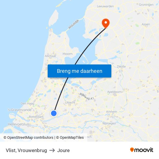 Vlist, Vrouwenbrug to Joure map