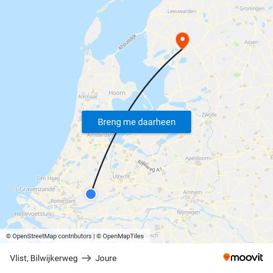 Vlist, Bilwijkerweg to Joure map