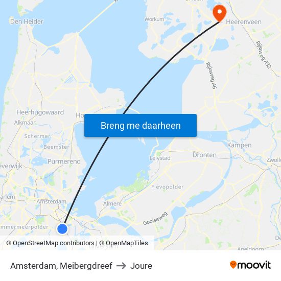 Amsterdam, Meibergdreef to Joure map