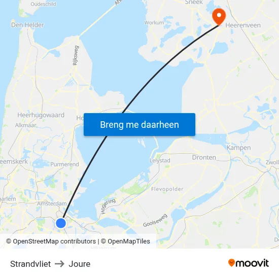 Strandvliet to Joure map